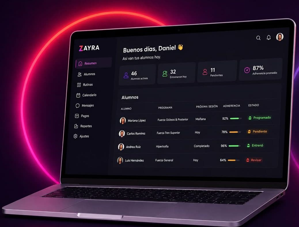 El panel de Zayra en una laptop, con la lista de alumnos y su adherencia